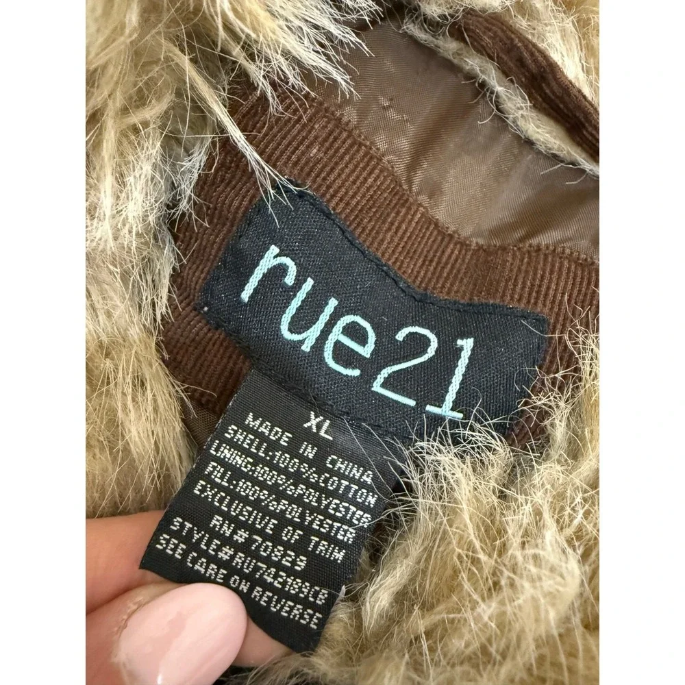 Vintage Y2K Corduroy Puffer Jacket Faux Fur Coat Women XL Chocolate Brown Sherpa